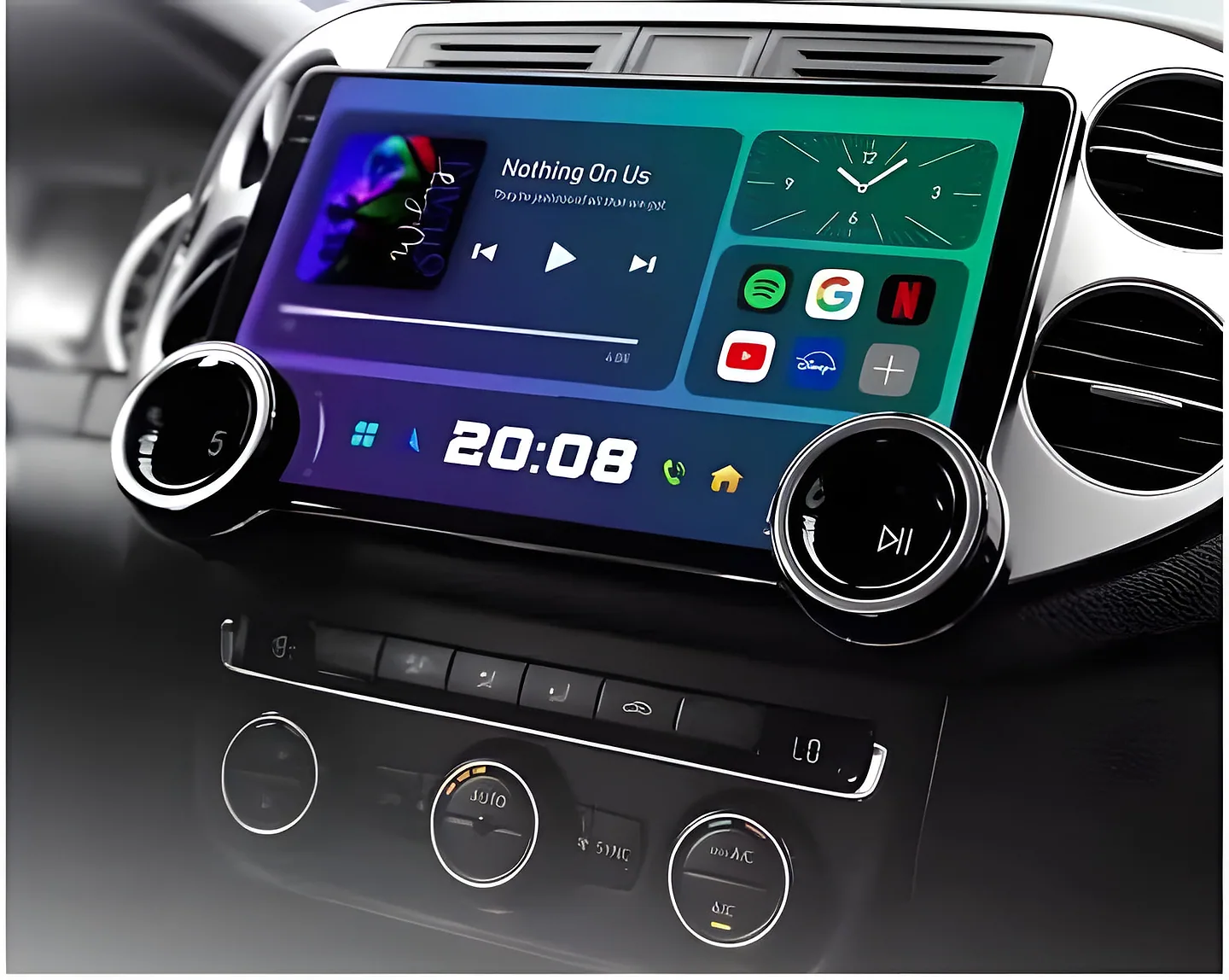 Android touchscreen with phone mirroring fitted in a car dashboard