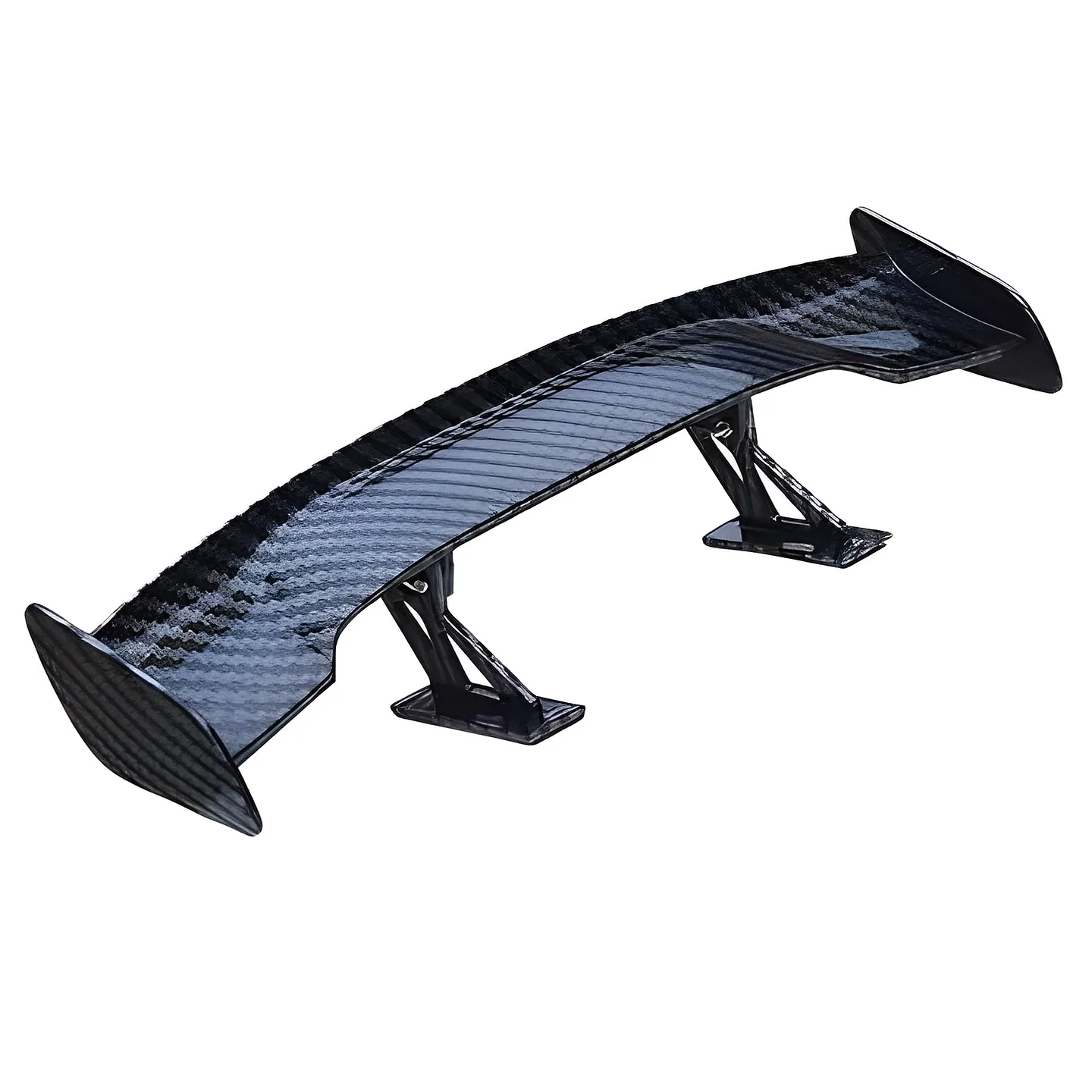 Carbon-pattern rear wing spoiler on its mounts