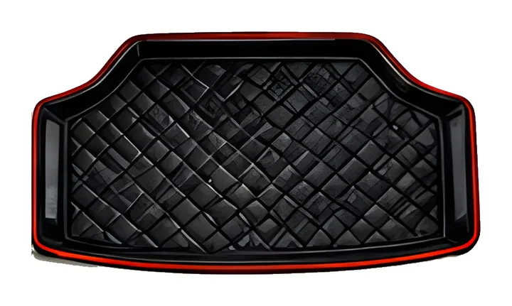 Black quilted boot mat with red edging