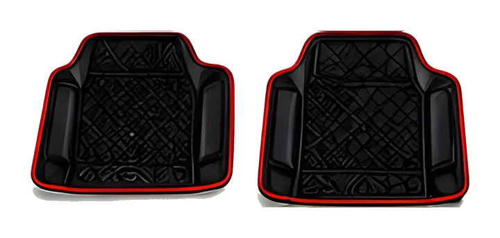 Pair of black quilted floor mats with red edging
